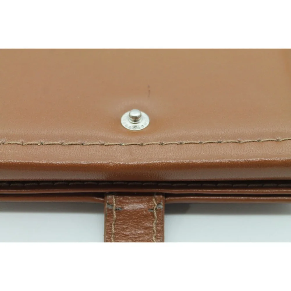 Bulova Triple Folding Photo Album Travel Picture Frame Leather Brown Snap Close